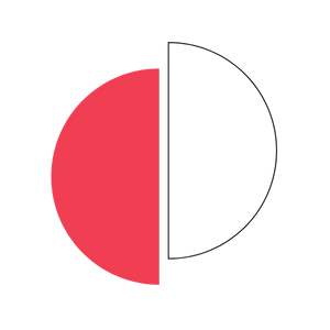 Circle split vertically: left half red, right half black